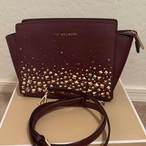 Michael Kors Dark Red Crossbody Bag with Gold Accents